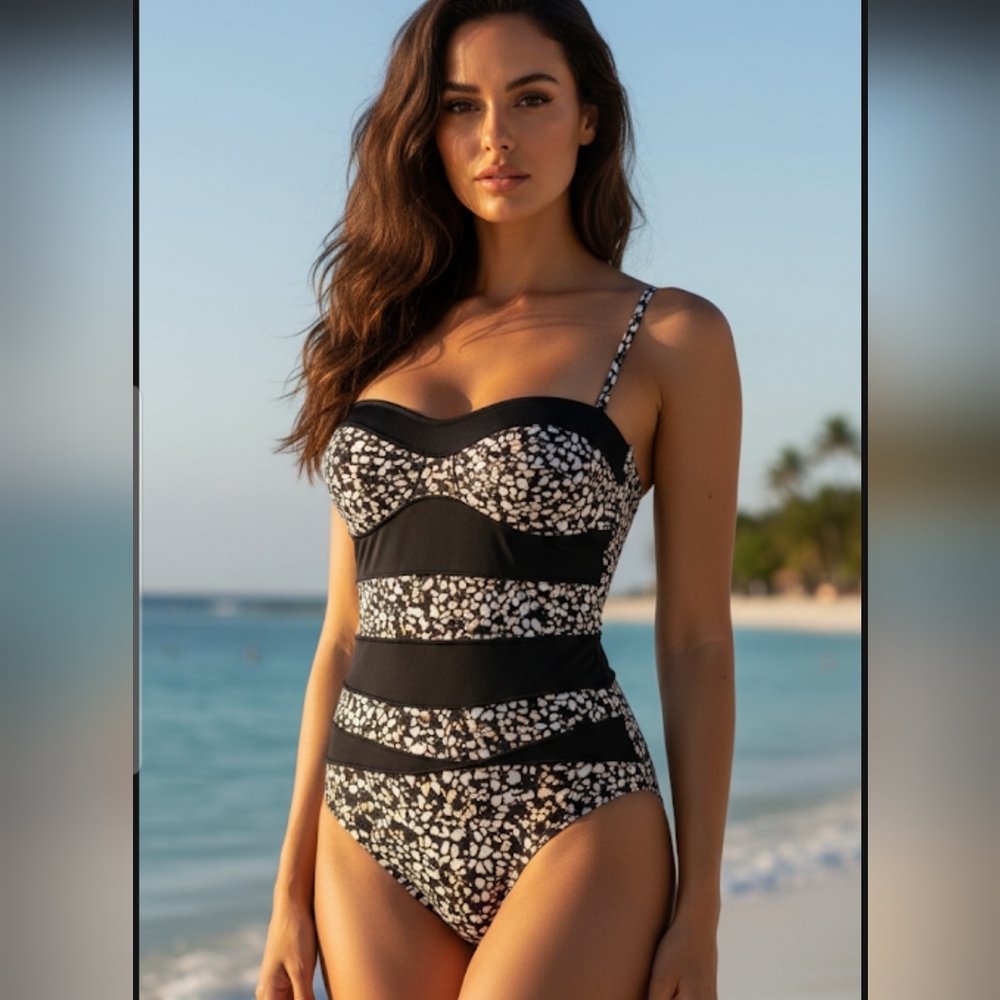 Bond-eye Black and White Floral One-Piece Swimsuit